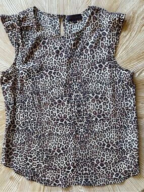 Hale Bob Leopard Print Cap Sleeve Blouse in Black, Brown, Cream